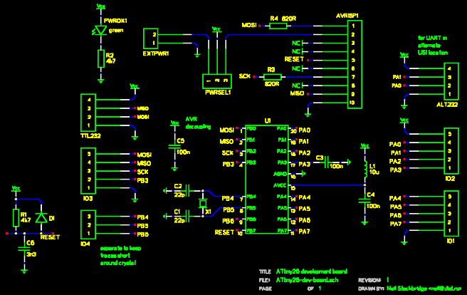 Schematic of an ATtiny26 development board