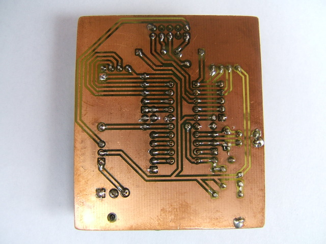 A photo of an ATtiny26 development board (solder side)